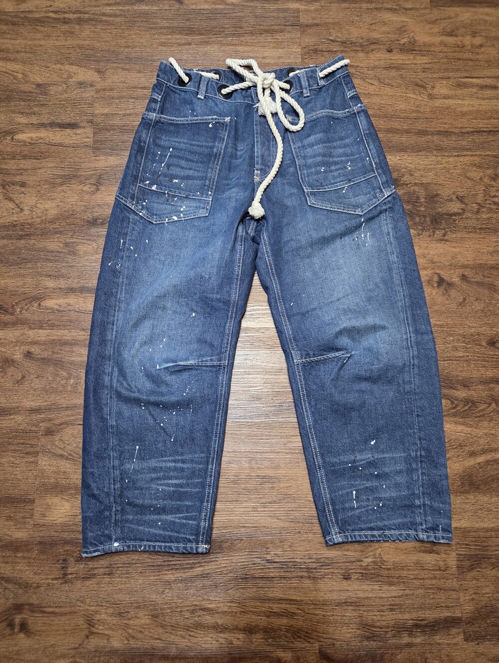 We The Free Moxie Pull On Barrel Leg Jeans Paint Splatter 27